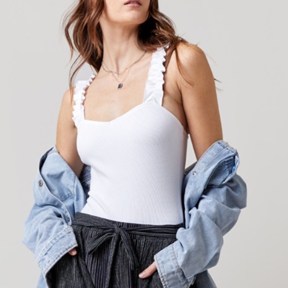 NWT Francesca’s Ruffle Strap Bodysuit